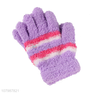 Good quality purple plush women five-finger gloves for sale
