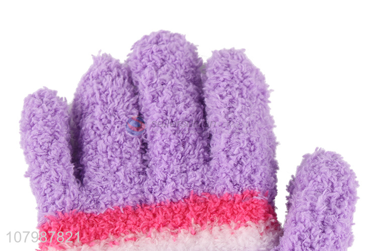Good quality purple plush women five-finger gloves for sale