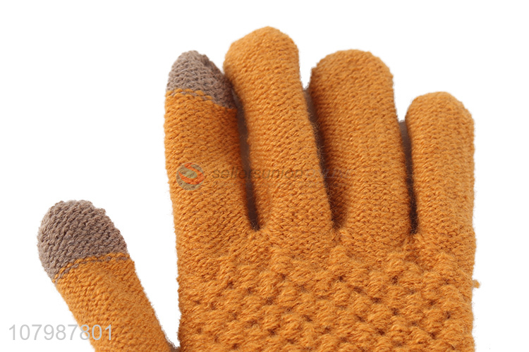 New arrival orange knitted touch screen gloves for ladies