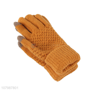 New arrival orange knitted touch screen gloves for ladies
