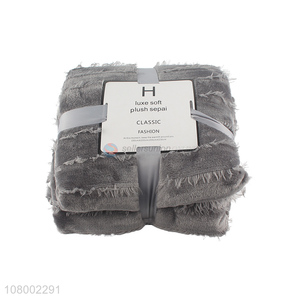 Fashion Fringed Flannel Fleece Blanket With Good Price