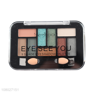 Yiwu market 9 colors shimmer eyeshadow palette with eyeshadow applicator