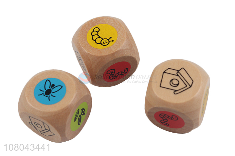 Factory supply creative cartoon design wooden dice set for children