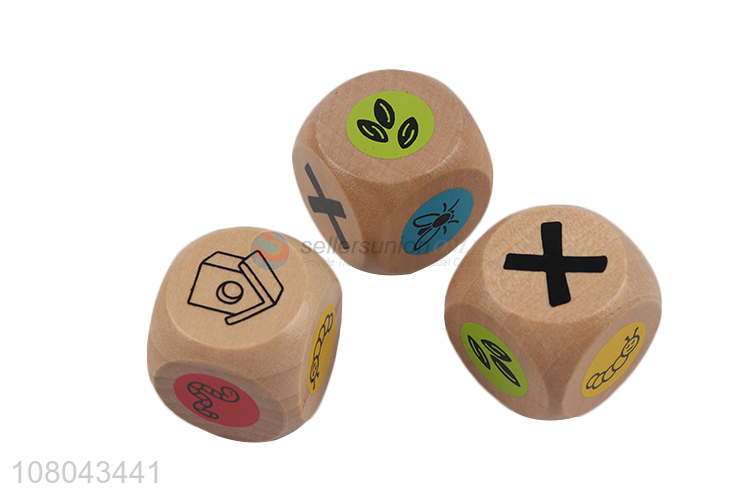 Factory supply creative cartoon design wooden dice set for children