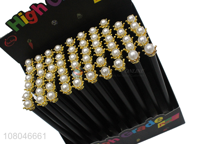 Good quality 60 pieces blackwood pencils students pencil with pearl crown