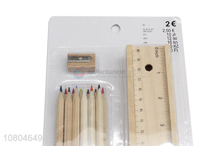 Wholesale kids stationery set color pencil ruler pencil sharpener set
