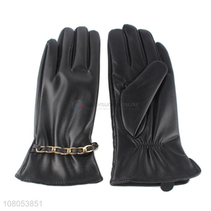 New product black windproof leather gloves for women