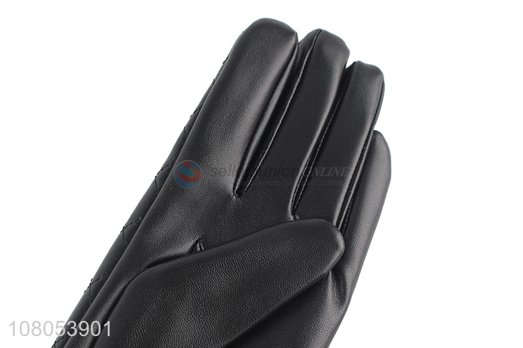 Online wholesale black leather gloves outdoor riding warm gloves