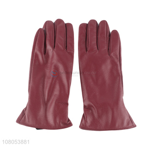 China supplier red simple leather gloves winter warm gloves