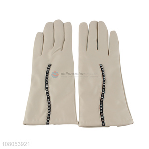 Factory direct sale white fashion gloves ladies leather gloves