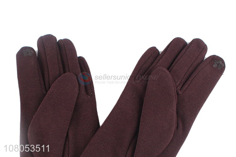 Factory direct sale wine red thickened warm gloves for ladies