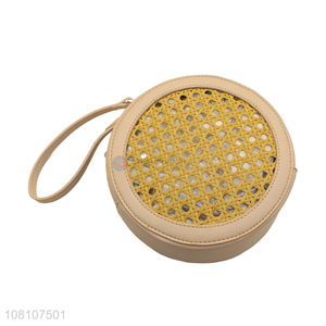 High Quality Bamboo Weave Pu Hand Bag With Double Zippers