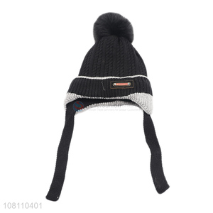 Best quality black children winter knit earmuffs hat