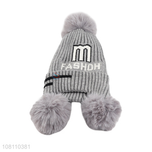 Factory direct sale children knit earmuffs hats for winter