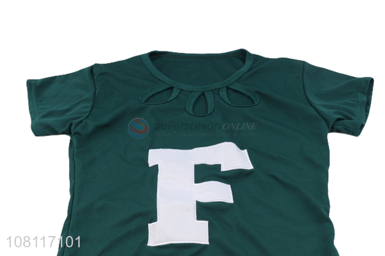 Good quality green letter top ladies casual short sleeve
