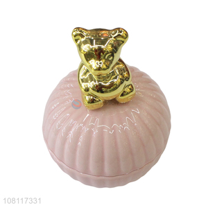 Wholesale cute ceramic jewelry box animal lid trinket cases