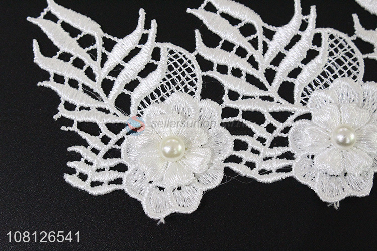 Low price white delicate garment decoration lace trim with pearl