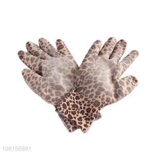 China supplier leopard printed pu coated working gloves