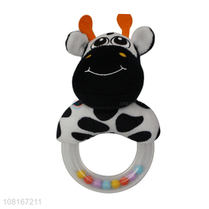 Yiwu supplier creative cartoon cows teether baby rattle toy
