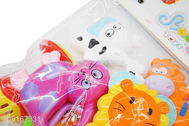 Yiwu direct sale cartoon animal teether rattle set for babies