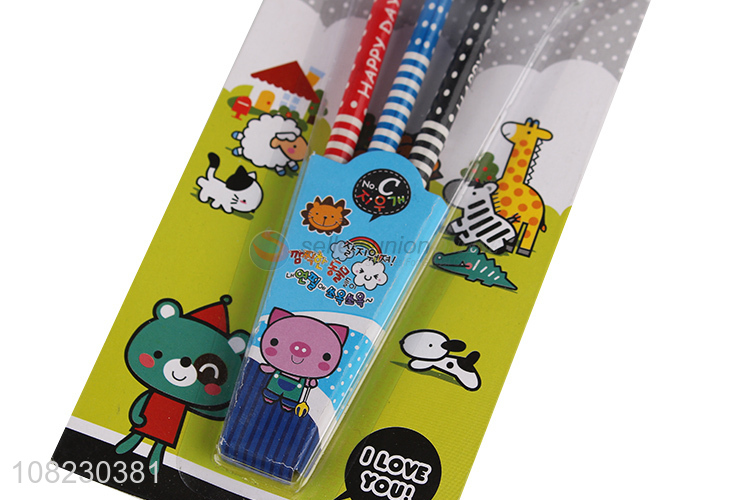 Wholesale 3 Pieces Cartoon Eraser HB Pencils Set For Students