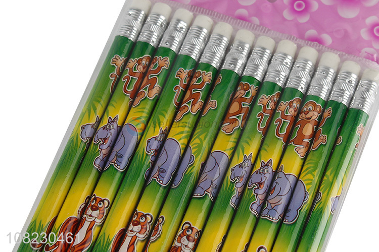 Best Price 12 Pieces Cartoon Pattern Pencil With Eraser Set