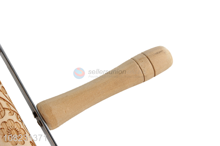 Wooden Rolling Pin Cake Dough Engraved Roller Baking Decorating Tools