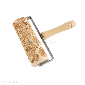 Wooden Rolling Pin Cake Dough Engraved Roller Baking Decorating Tools