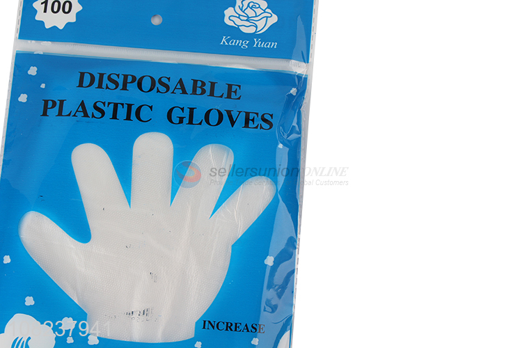 Wholesale 100 pieces clear disposable PE gloves for kitchen and salon