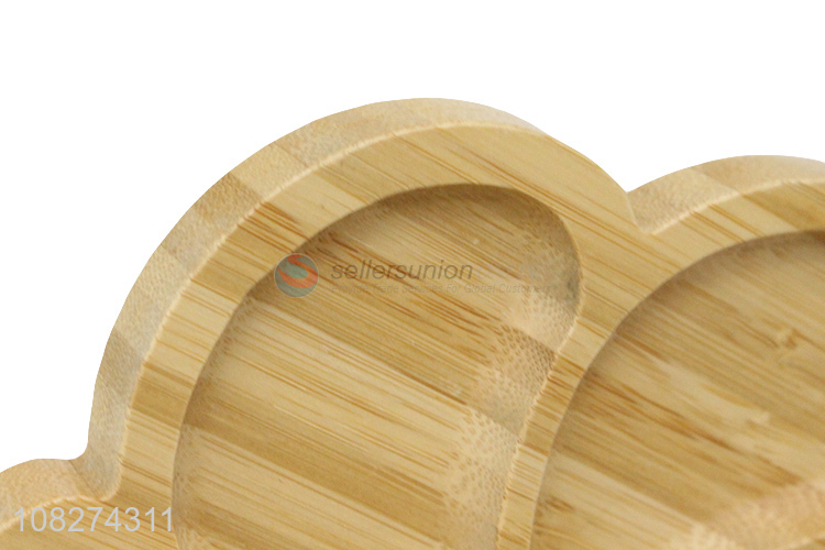 Hot selling flower shape bamboo dessert plate serving tray with dividers