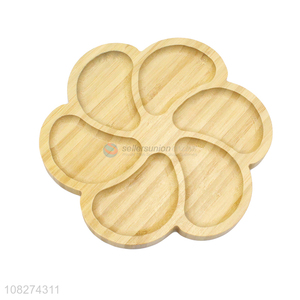 Hot selling flower shape bamboo dessert plate serving tray with dividers