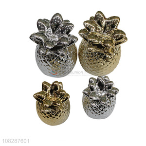Hot selling gold silver ceramic pineapple statues home decor