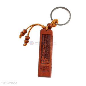 China wholesale handmade engraving wooden crafts keychain