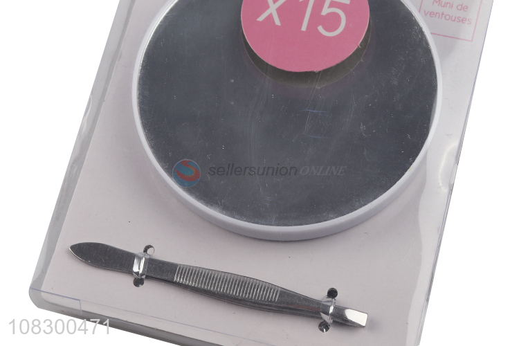 Best Quality Suction Cup 15X Magnifying Makeup Mirror With Tweezers Set