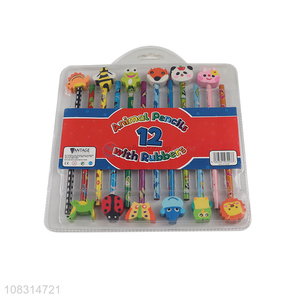 China imports 12 pieces wooden pencils with animal eraser