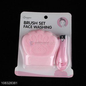 Good selling pink skin care tool face washing with brush nail clipper