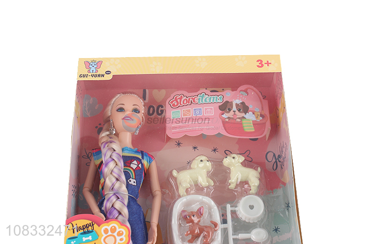 Factory supply 11 inch fashion doll and pet playset for kids