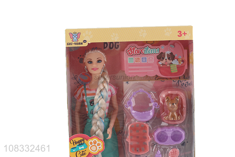Best selling 11 inch fashion doll with dog grooming supplies