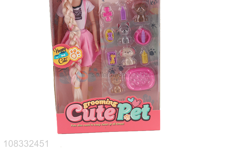 Factory price 11 inch fashion doll with dog supplies for girls