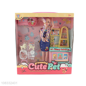 New arrival 11 inch fashion doll with pet dog grooming set
