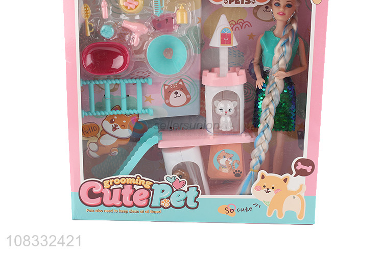 Good quality 11 inch fashion doll kit with dog playground