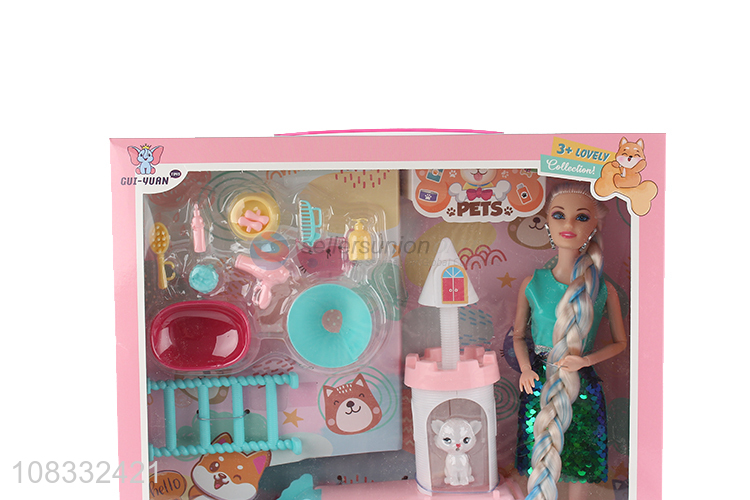 Good quality 11 inch fashion doll kit with dog playground