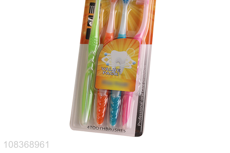 Hot sale 4 pieces medium nylon bristle toothbrush for family use