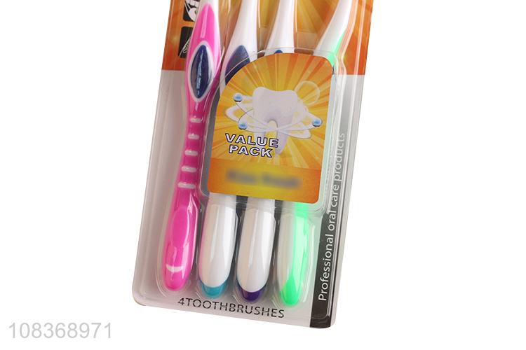 Wholesale 4 pieces medium nylon bristle toothbrush with anti-skid grip