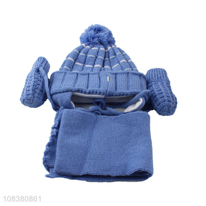Best Selling Knitted Earmuffs Hat With Scarf Set For Children