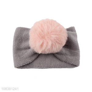New Style Infant Baby Knitted Headband With Fur Ball