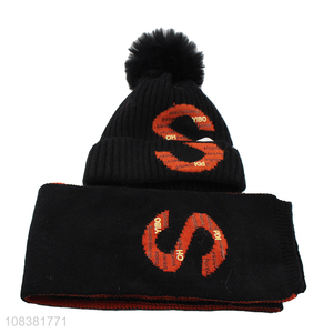 Popular Knitted Beanie Winter Hat With Scarf Set