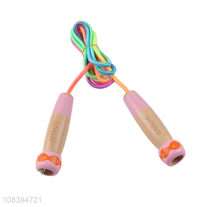 New arrival color jump ropes with wooden handle for sale