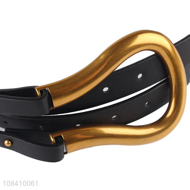 Popular design pu leather women belt with large U-shape metal buckle