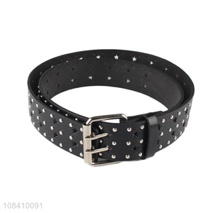 Wholesale women hollowed-out waist belt rivet pu leather punk belt
